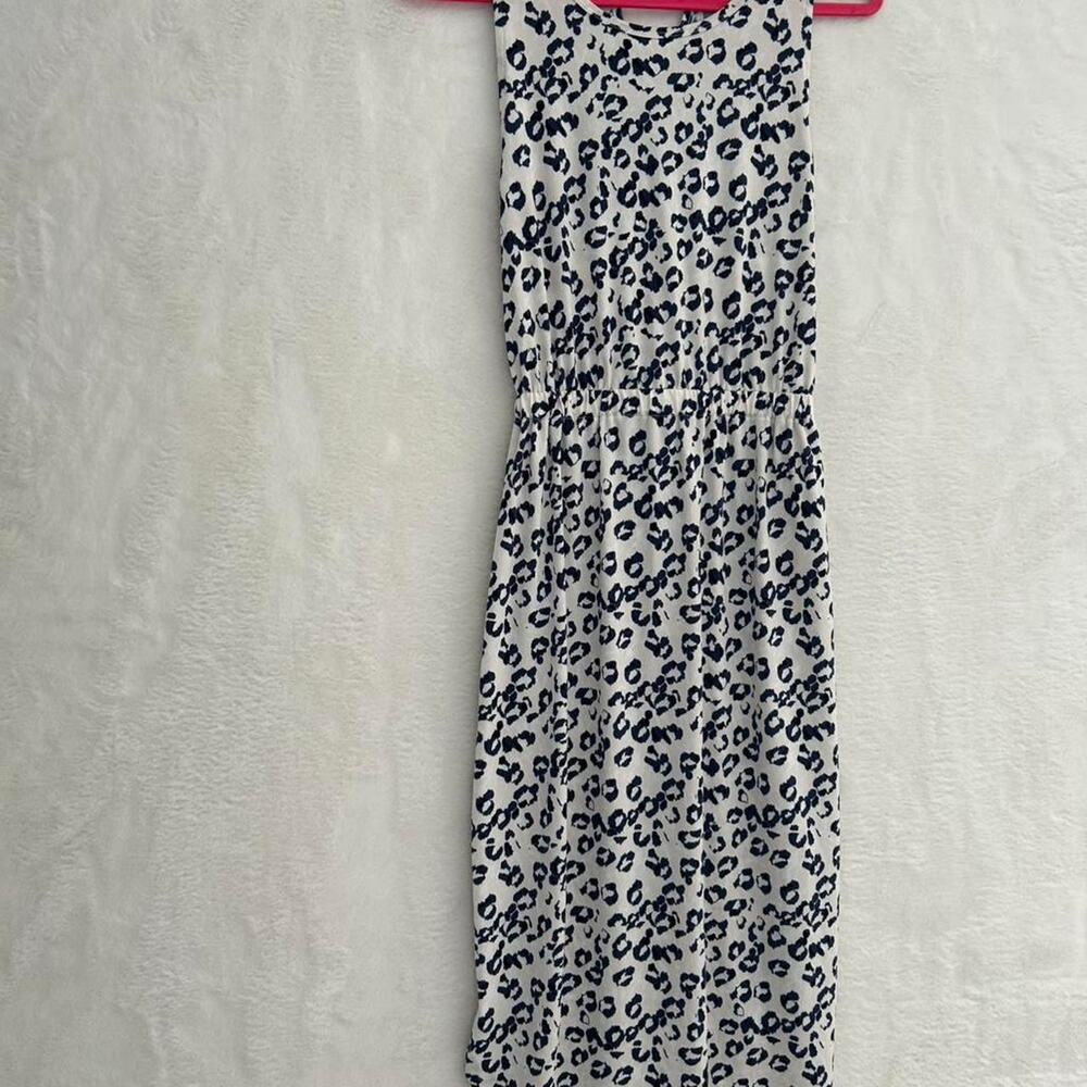 Banana Republic Leopard Print Midi Dress Womens Small Blue White Cross Back Slit